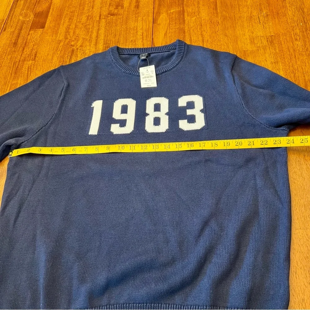J. Crew Navy Blue Crewneck Sweater with 1983 Design - Picture 4 of 8